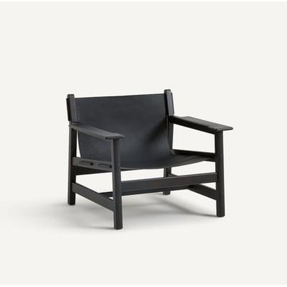 Fauteuil en cuir et chêne massif teinté, Arnaud