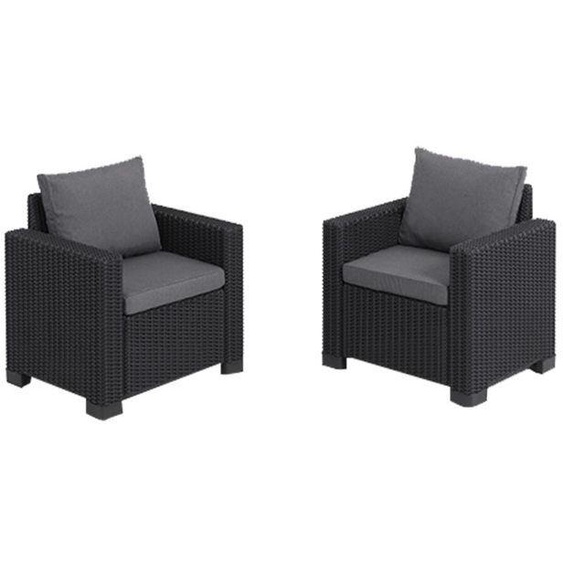 Fauteuil en Résine - KETER - California - Lot de 2 - Graphite - Accoudoirs Larges
