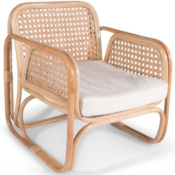 Fauteuil en rotin avec accoudoirs design Boho Bali - Leta Blanc