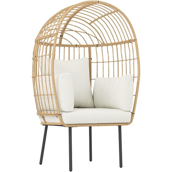 Fauteuil en rotin de forme ovale, dextérieur, 95 x 80 x 155 cm, beige, coussins amovibles, structure en acier, polyrotin résistant aux intempéries