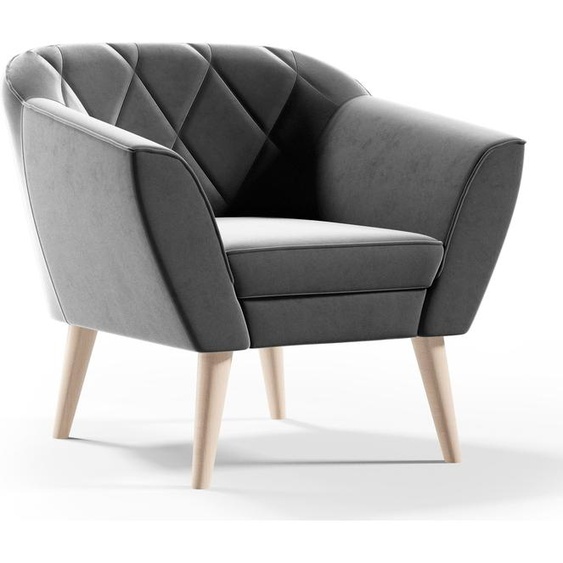 Fauteuil en velours GUTTO fauteuil en velours gris KARO fauteuil TV de style scandinave fauteuil tapissé sur pieds en bois hauts n