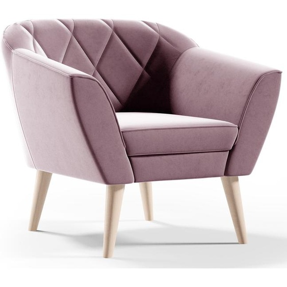 Fauteuil en velours GUTTO, fauteuil inclinable KARO rose, fauteuil TV de style scandinave, fauteuil rembourré sur de hauts pieds en bois, hauts pieds, mo