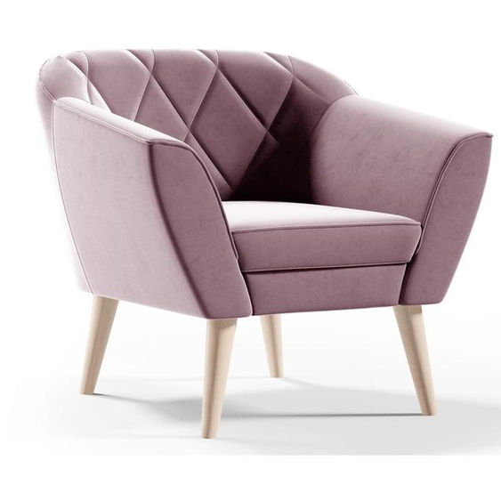 Fauteuil en velours GUTTO, fauteuil inclinable KARO rose, fauteuil TV de style scandinave, fauteuil rembourré sur de hauts pieds en bois, hauts pieds, mo
