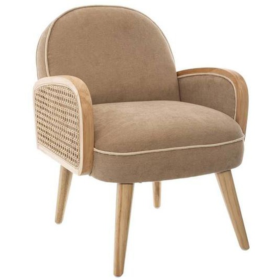 Fauteuil enfant - cannage & velours - Taupe - Atmosphera createur dinterieur