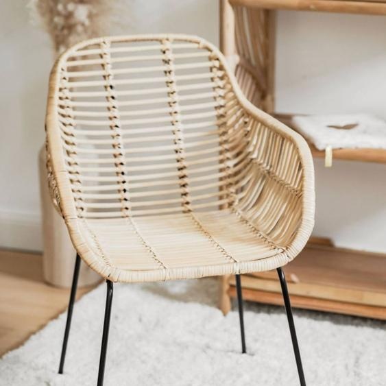 Fauteuil Enfant En Rotin Et Pieds Métal - Java Rotin Blanchi