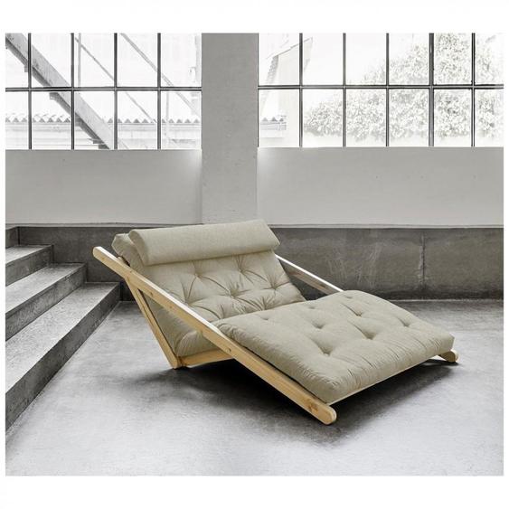 Fauteuil futon style scandinave VIGGO pin massif tissu lin couchage 120*200 cm.