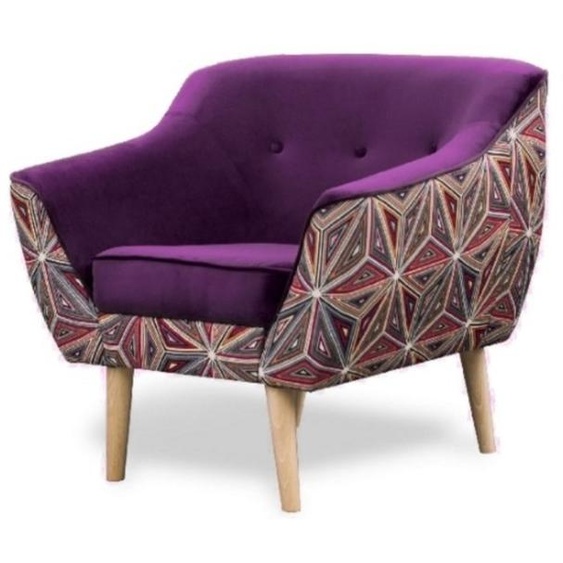 Fauteuil GUTTO Fauteuil LUXI Violet prune FIAL Motif graphique Fauteuil rembourré scandinave Pieds en bois Couture en velours à haute c..