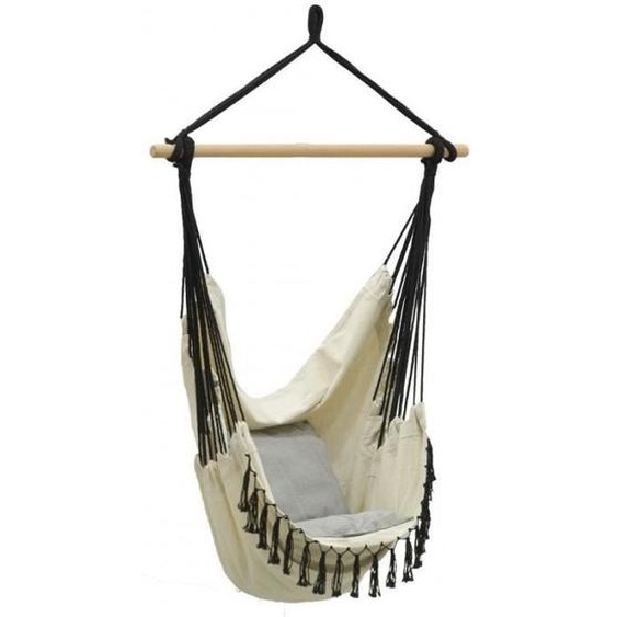 Fauteuil hamac suspendu - Coton écru - Macramé noir - Couleur Beige - Pour Adulte