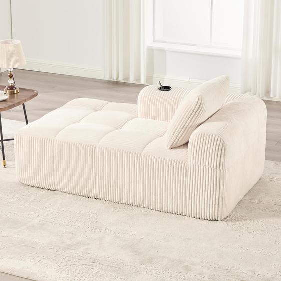 Fauteuil inclinable confortable en velours côtelé, canapé prêt à lemploi, moelleux avec coussins de dossier, poche de rangement latérale pour la télécommande et le téléphone portable, porte-boisson intégré, soigné et esthétique, beige