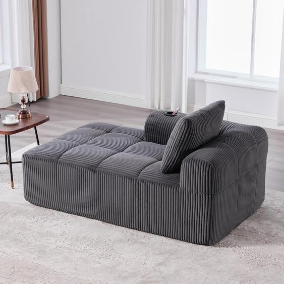 Fauteuil inclinable confortable en velours côtelé, canapé prêt à lemploi, moelleux avec coussins de dossier, poche de rangement latérale pour la télécommande et le téléphone portable, porte-boisson intégré, soigné et esthétique, gris
