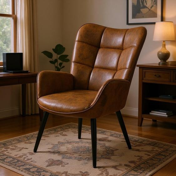 Fauteuil individuel - Fauteuil - Canapé - Fauteuil de lecture - Cuir suédé marron - Conception ergonomique