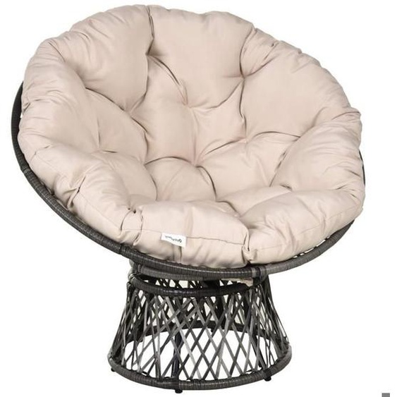 Fauteuil Jardin Rond Pivotant + Grand Coussin Résine Tressée Crème Ø 97 x 90H cm