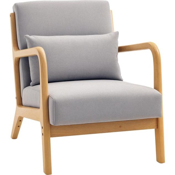 Fauteuil lounge - 3 coussins inclus - assise profonde - accoudoirs - structure bois hva - aspect velours gris