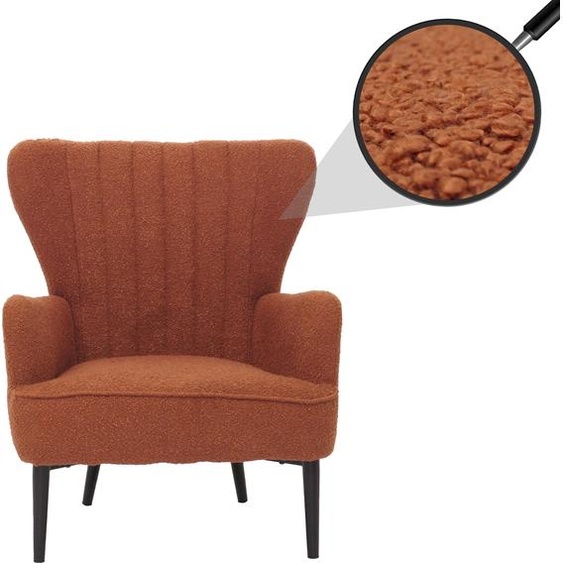 Fauteuil lounge HWC-K37, fauteuil cocktail/à oreilles chaise rembourrée rétro vintage tissu bouclé (600g/m²) Öko-Tex ~ terrakotta