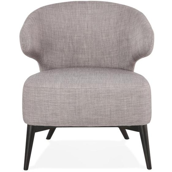 Fauteuil lounge ODILE en tissu gris et pieds en bois noir