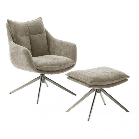 Fauteuil lounge pivotant à 360° DAMIAN assise confortable piétement métal brossé tissu cappuccino