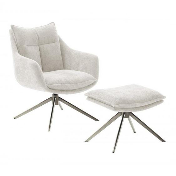 Fauteuil lounge pivotant à 360° DAMIAN assise confortable piétement métal brossé tissu crème