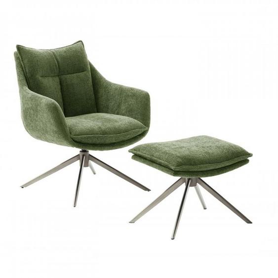 Fauteuil lounge pivotant à 360° DAMIAN assise confortable piétement métal brossé tissu olive