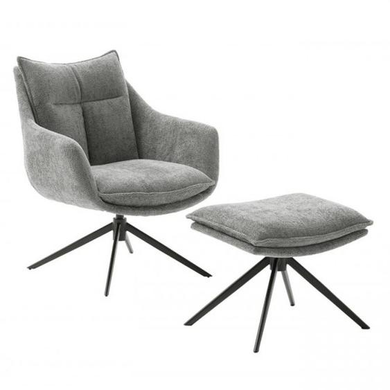 Fauteuil lounge pivotant à 360° DAMIAN assise confortable piétement métal noir tissu anthracite