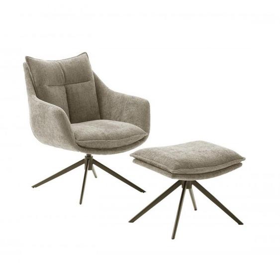 Fauteuil lounge pivotant à 360° DAMIAN assise confortable piétement métal noir tissu cappuccino