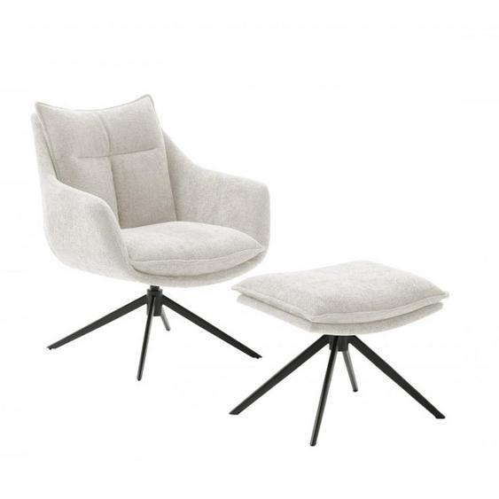Fauteuil lounge pivotant à 360° DAMIAN assise confortable piétement métal noir tissu crème