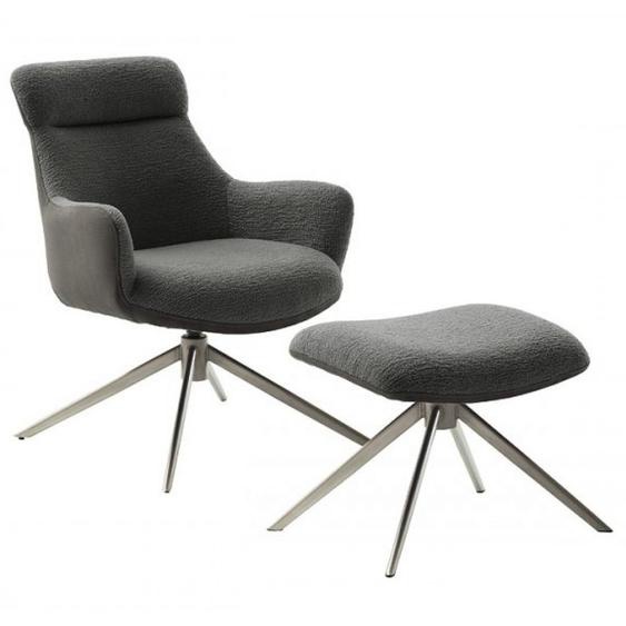 Fauteuil lounge pivotant à 360° LUAN assise confortable piétement métal brossé tissu vintage anthracite