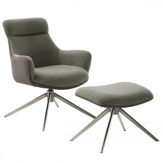 Fauteuil lounge pivotant à 360° LUAN assise confortable piétement métal brossé tissu vintage boue