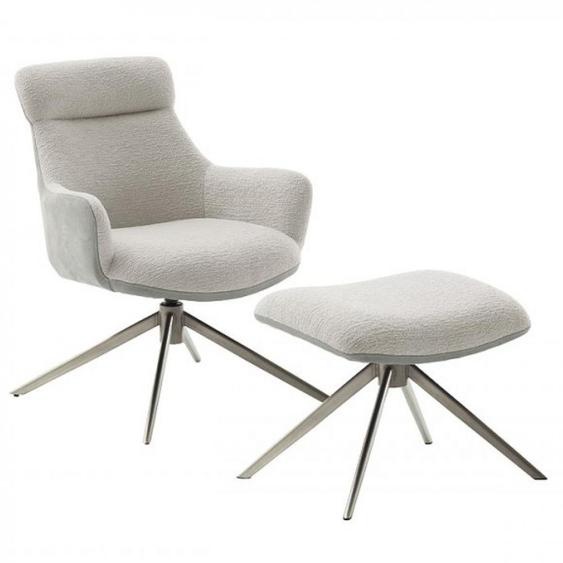 Fauteuil lounge pivotant à 360° LUAN assise confortable piétement métal brossé tissu vintage gris clair