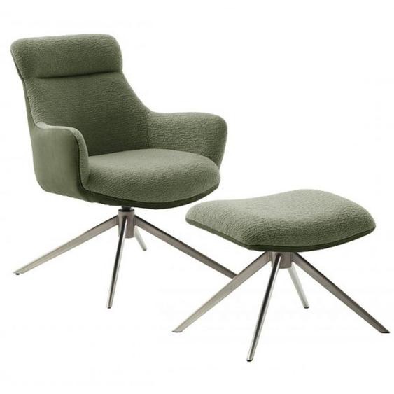 Fauteuil lounge pivotant à 360° LUAN assise confortable piétement métal brossé tissu vintage olive