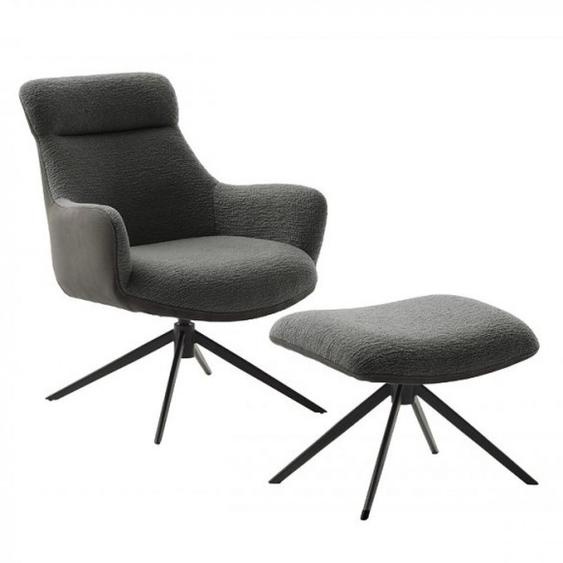 Fauteuil lounge pivotant à 360° LUAN assise confortable piétement métal noir tissu vintage anthracite