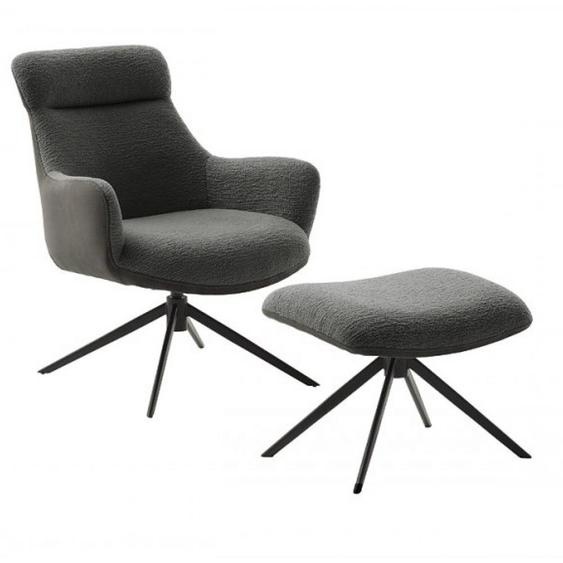 Fauteuil lounge pivotant à 360° LUAN assise confortable piétement métal noir tissu vintage boue