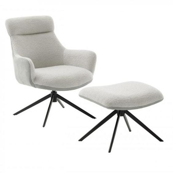 Fauteuil lounge pivotant à 360° LUAN assise confortable piétement métal noir tissu vintage gris clair