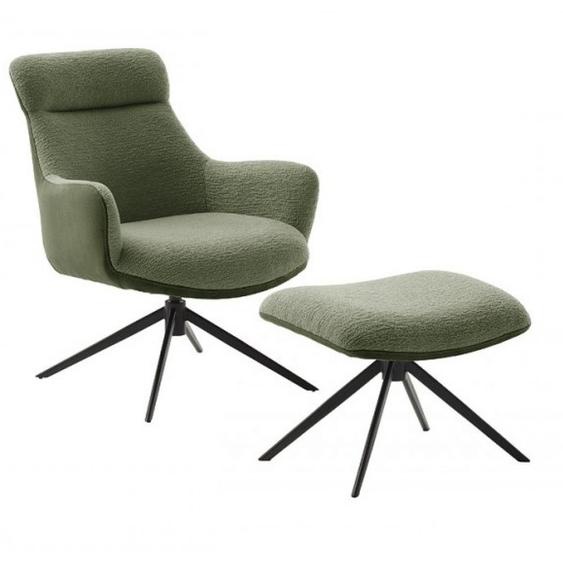 Fauteuil lounge pivotant à 360° LUAN assise confortable piétement métal noir tissu vintage olive