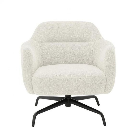 Fauteuil lounge pivotant à 360° MATEO assise confortable piétement métal noir tissu crème