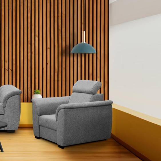 Fauteuil Madera avec têtière réglable fauteuil élégant rembourré avec ressorts à soufflets fauteuil de salon moderne, tissu : matana 03 - grey