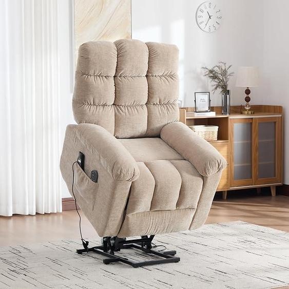 Fauteuil massant électrique avec fonction inclinable et assistance pour se lever, fauteuil relaxant Stressless avec fonction de chauffage, fauteuil de lecture confortable avec dossier et repose-pieds réglables électriquement, en velours
