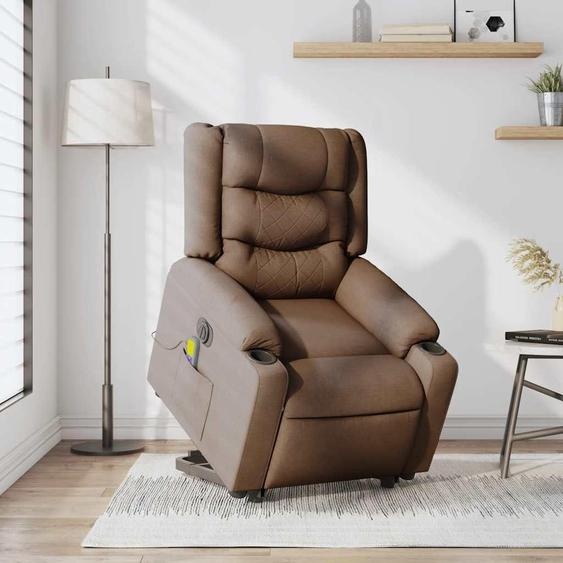 Fauteuil massant - Fauteuil téléviseur électrique - Transat - Aide à la montée - Fonction relevable électrique - Revêtement en tissu marron