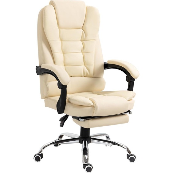 Fauteuil Moonbite avec repose-pieds escamotable, chaise de bureau réglable en hauteur, inclinable jusquà 145°, avec support cervical et revêtue de similicuir, couleur crème