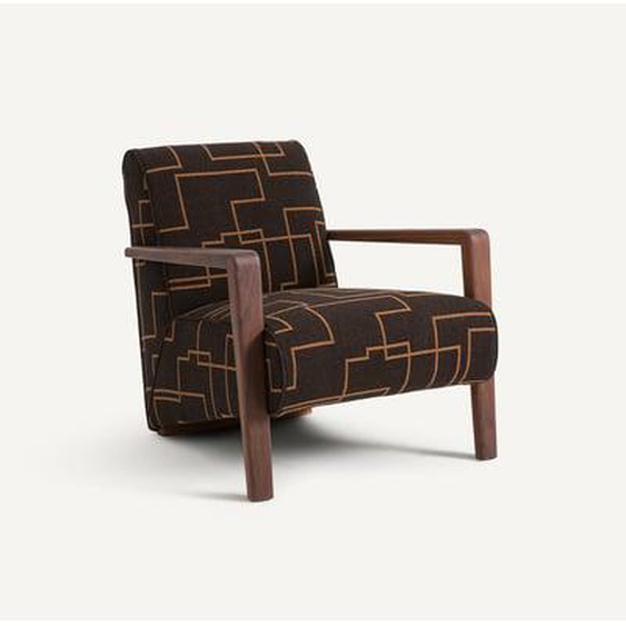 Fauteuil noyer massif, laine et polyester, Sanami
