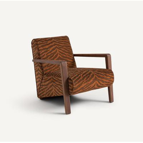 Fauteuil noyer massif tissu imprimé animal, Sanami