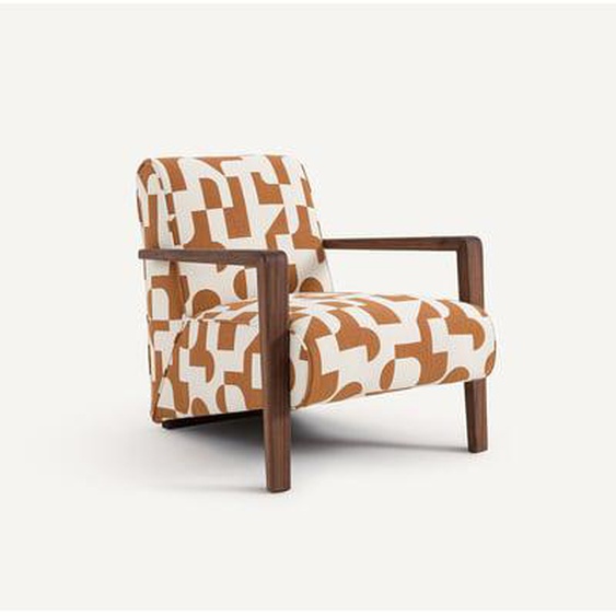 Fauteuil noyer massif, tissu jacquard, Sanami