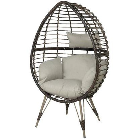 Fauteuil œuf de jardin sur pieds Evora en résine tressée brun - Jardideco