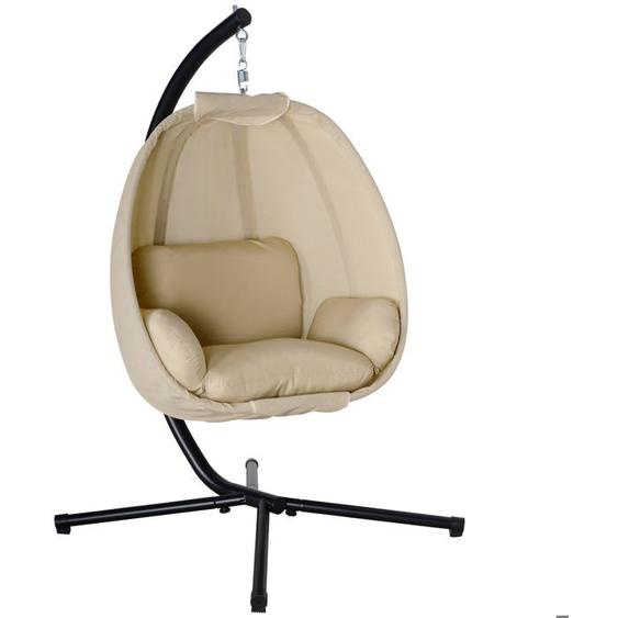 Fauteuil œuf suspendu balancelle pliante Outsunny - métal tissu textilène - beige