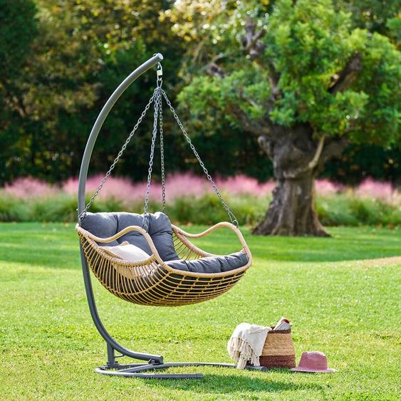 Fauteuil oeuf suspendu GIBRALTAR Ardoise + 1 pied réglable PANAO Acier traité époxy, Résine tressée, Polyester Hespéride