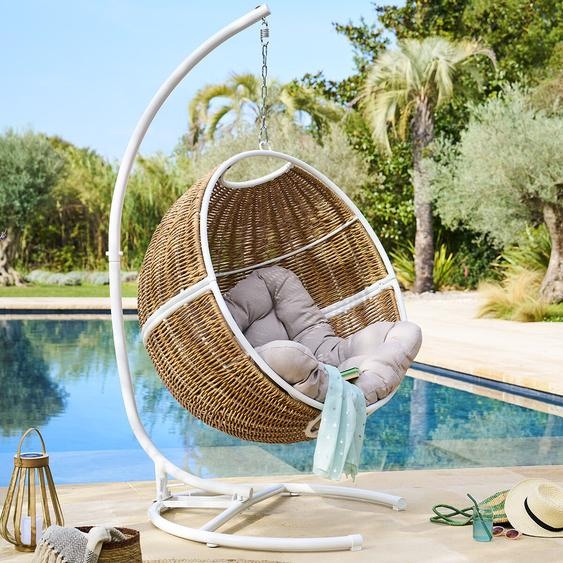 Fauteuil oeuf suspendu ORBIANA Taupe   Blanc + 1 pied réglable PANAO Acier traité époxy, Polyester Hespéride