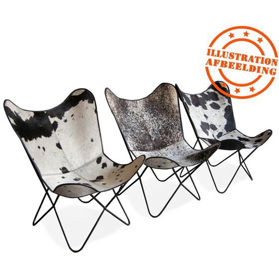 Fauteuil papillon FOX en cuir avec poils taché noir et blanc