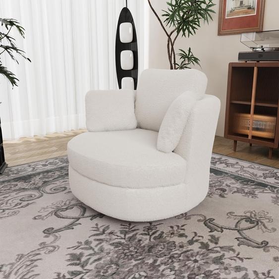 Fauteuil pivotant à 360°, résistant aux taches et aux rayures, respirant et infroissable. Structure métallique robuste, mousse haute densité, avec 3 coussins de dossier, couleur ivoire