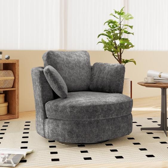 Fauteuil pivotant à 360°, résistant aux taches et aux rayures, respirant et infroissable. Structure métallique robuste, mousse haute densité, avec 3 coussins de dossier, gris