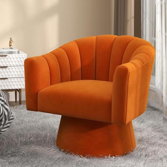 Fauteuil pivotant pour salon, en velours, avec une rotation à 360°, rembourrage moelleux, fauteuil avec accoudoirs arrondis, idéal pour une chambre, un bureau ou comme fauteuil de lecture