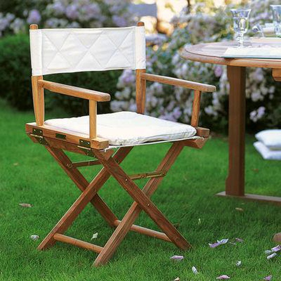 Fauteuil pliant Ginger tissu blanc / Teck & toile - Coussin - Unopiu